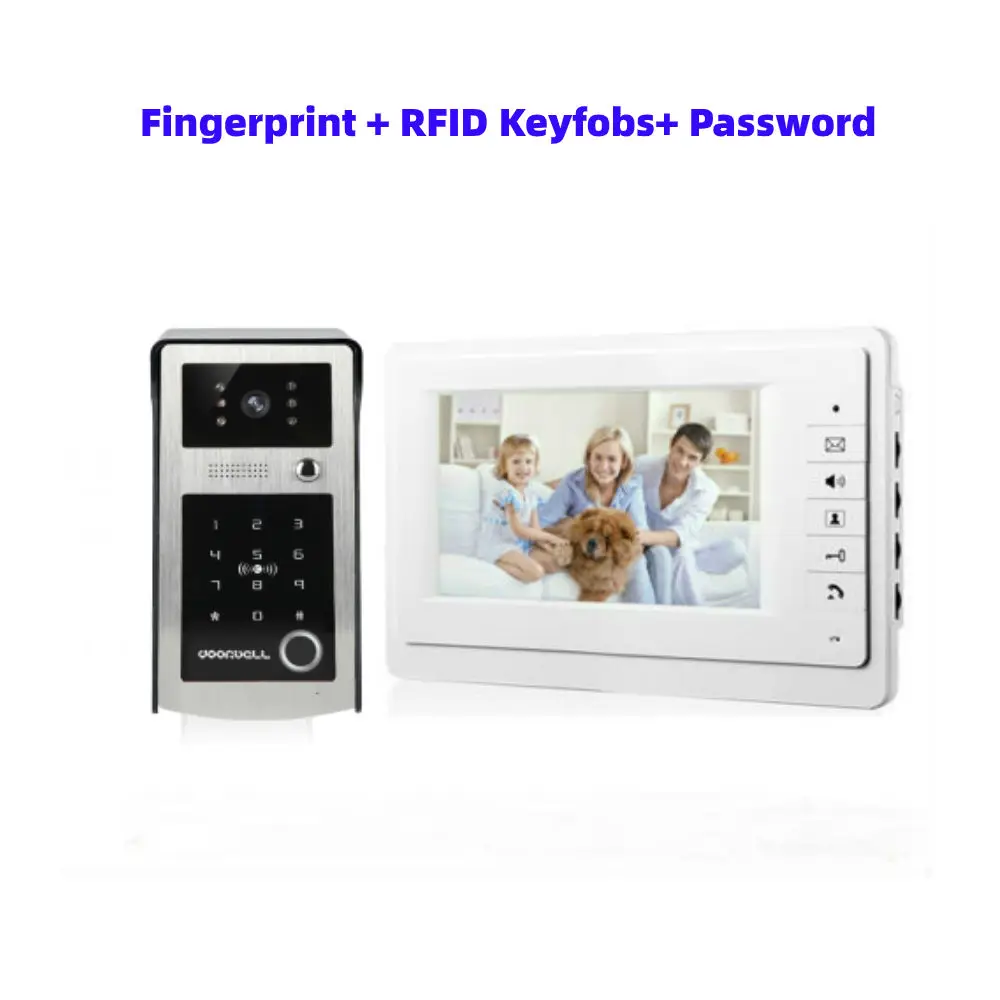 7-дюймовый видеодомофон со считывателем отпечатков пальцев дверной звонок с