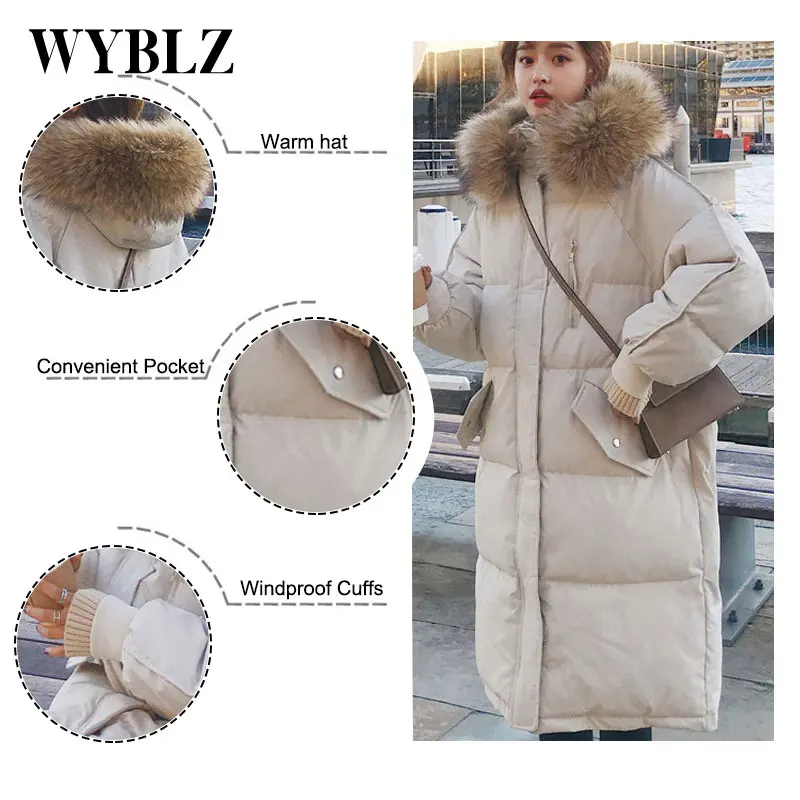 WYBLZ Autumn Winter Thicken Down Cotton Jackets Women Korean Loose Oversized Parka Female Warm Long Hooded Bread Over Coat 2021