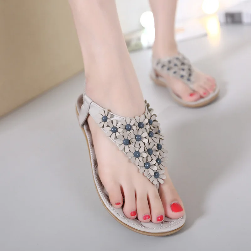 

Bohemian Sandals Clear Heels Black Shoes for Women 2021 Summer Large Size Boho Beige Girls Comfort Big Beach Flat New TPR PU Swe