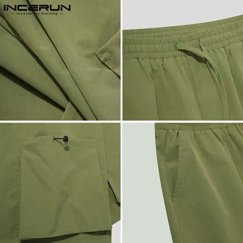 

INCERUN 2021 Men Casual Shorts Solid Color Drawstring Pockets Streetwear Summer Fashion Cargo Shorts Korean Loose Men Bottoms
