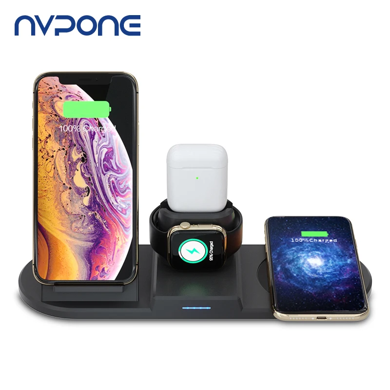 

Беспроводное зарядное устройство 4 в 1 Qi, 15 Вт, док-станция для Apple Watch iWatch 6 5 4 AirPods Pro iPhone 12 11 XS XR X 8