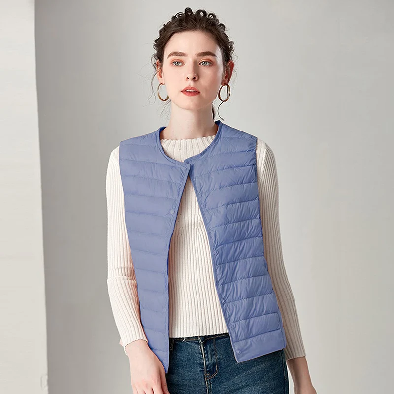 

Spring autumn women 90% white duck down vest waistcoat soft warm thin Ultra Light waistcoat jacket female Portable vest coat