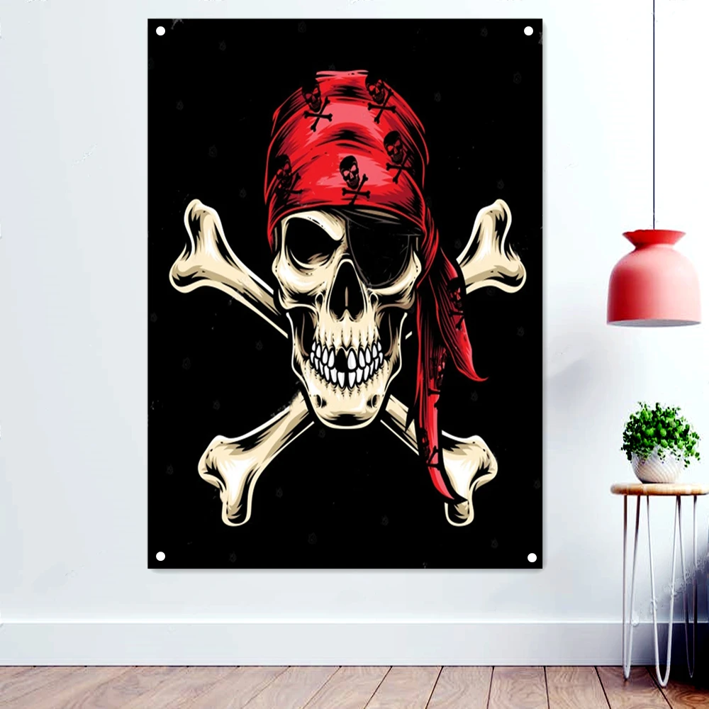 Постер с черепом и перекрестными косточками флаг Джелли Роджера красной