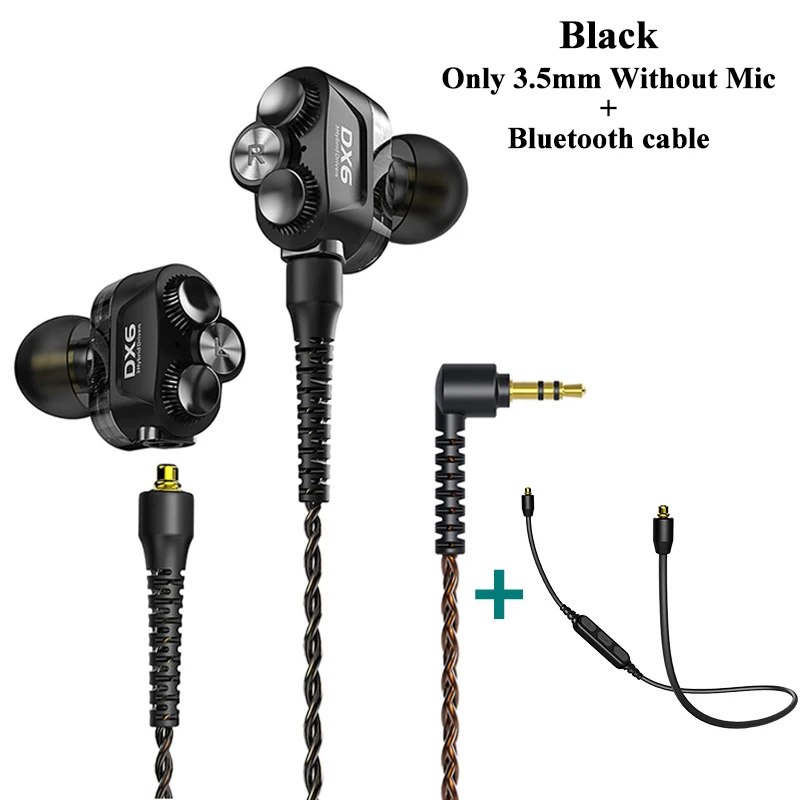 Black with Bluetooth Plextone DX6 Bluetooth наушники три единицы 3,5 мм наушники-вкладыши спортивные стерео Бас HIFI Проводная гарнитура с MMCX кабелем для Xiaomi - Цвет: Black with Bluetooth