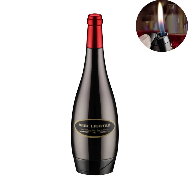 Red wine bottle Зажигалка для винных бутылок, креативный пожарный фонарь Бутановая Зажигалка, газовая многоразовая Зажигалка для сигарет, декоративные украшения для дома - Цвет: Red wine bottle