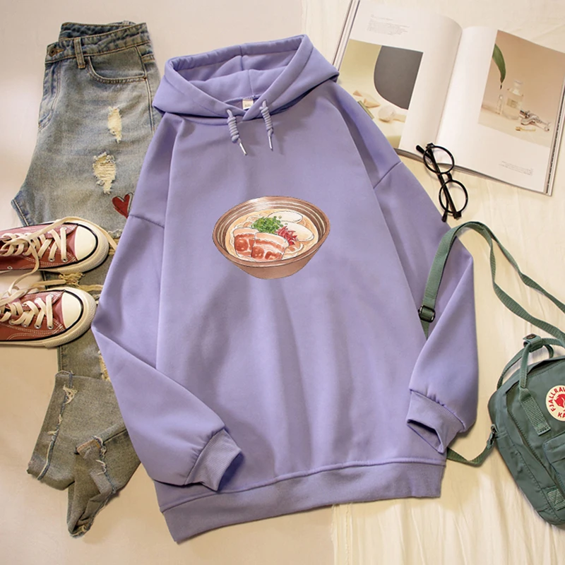Korean Fashion Japanese Food Ramen Noodle Print Oversized Sweatshirts Men Women Long Sleeve Winter Couples Hoodies Streetwear