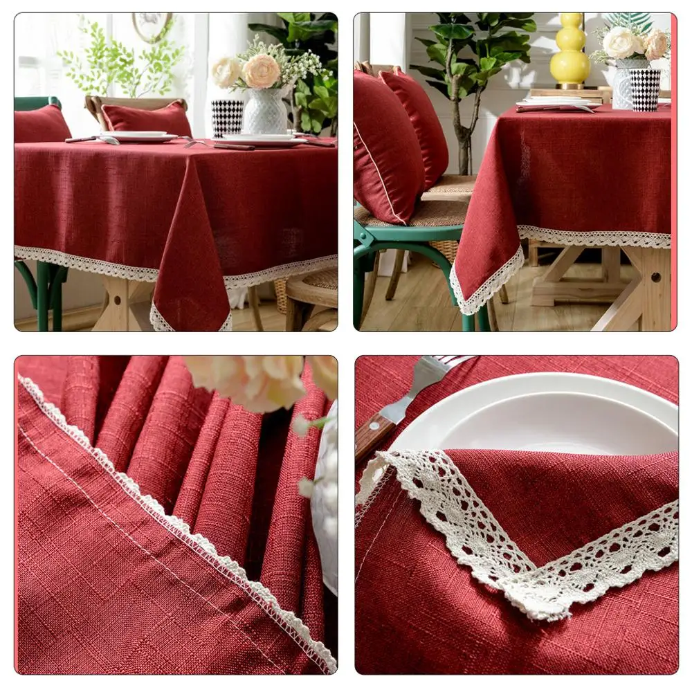 linen tablecloth cotton solid color hotel picnic table rectangular table covers home dining tea table decoration lace tassel free global shipping