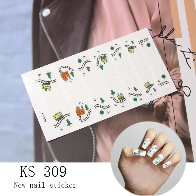 KS-309 14 постов/1 Лист наклейки для ногтей УФ-гель лак для ногтей Обертывания полоски полное покрытие красочные наклейки-лак для ногтей Переводные картинки Маникюрный Инструмент - Цвет: KS-309