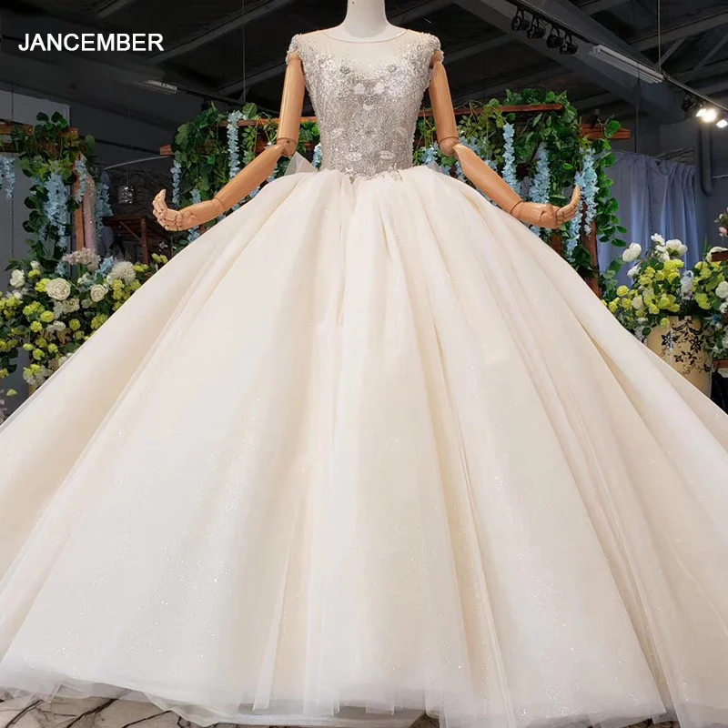 HTL970 Бальные Свадебные платья с оборками со шлейфом и круглым вырезом без рукавов