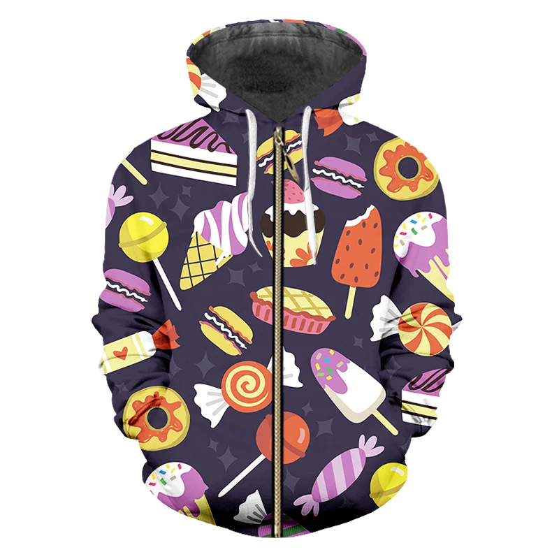 

IFPD EU Size Men's Zip Up Hoodie Ice Cream Donut 3D Print Harajuku Streetwear Hoodies Casual Sweatshirt Streetwear Drop Ship 6XL