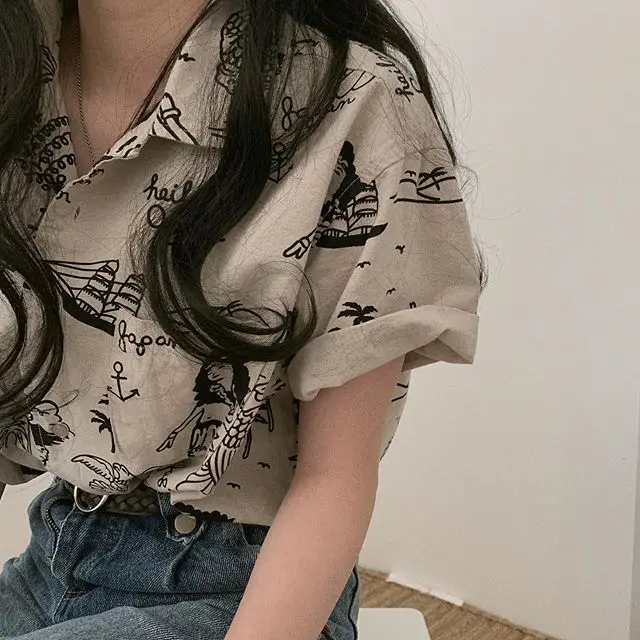 

S-2XL Print New Oversize Women Blouses Summer Tops Femme Casual Womens Blouse Maxi Shirt Short Sleeve Plus Size Blusas