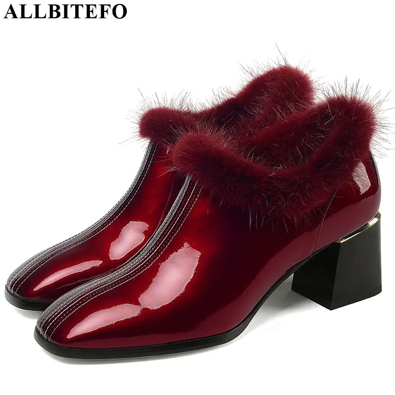 Женские туфли на высоком каблуке ALLBITEFO натуральная кожа простой стиль однотонные