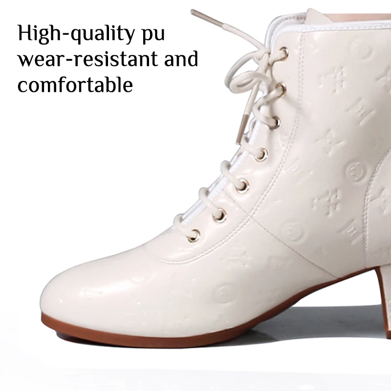 DKZSYIM Woman Ankle Boots Latin Dance Shoes White Black Rubber sole Dance Boots Salsa Tango Dancing Shoes Girls short Boots