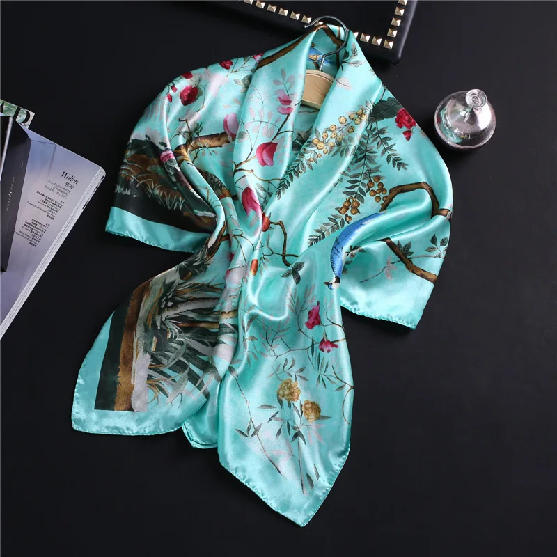 Новые шелковые атласные шарфы Женская платок из фуляра с принтом бандана