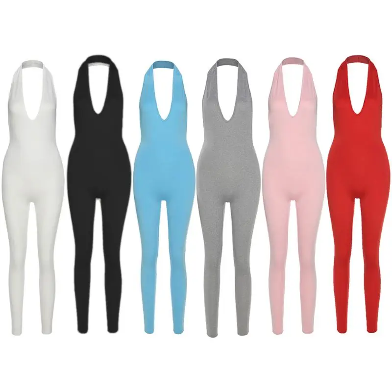 

Women Sexy Halter V-Neck Bodycon Jumpsuit Backless Long Pants Workout Playsuit XXFD