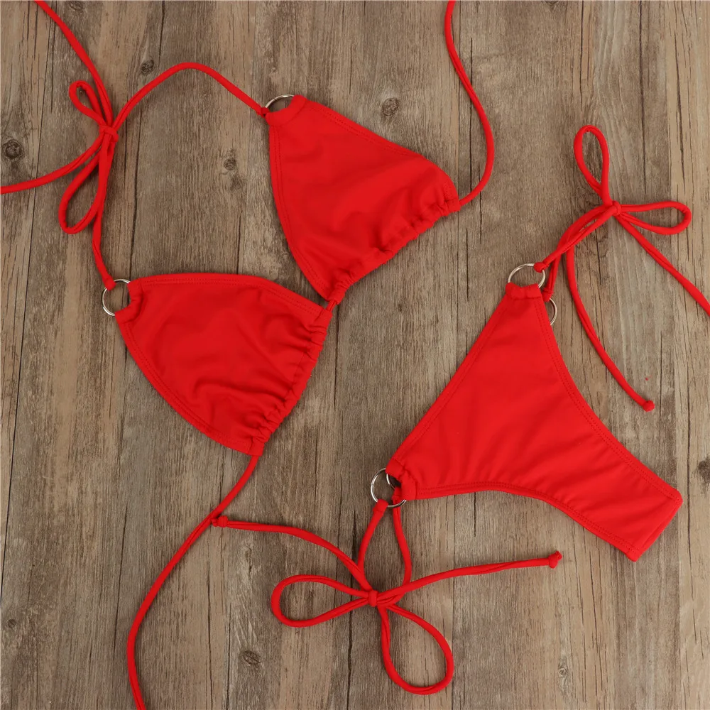 

2021 European and American sexy ins bikini solid color bandage women's Biniki swimsuit with bra