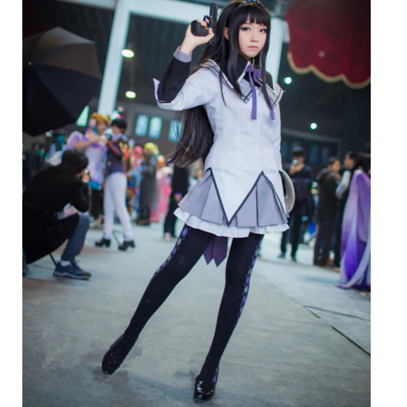 Костюм для косплея Puella Magi Madoka Magica Akemi Homura Короткое бальное платье с бантиками