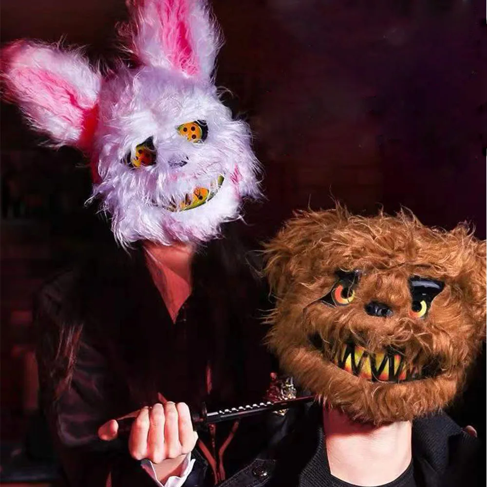 

Маска кровавого медведя, кровавого кролика, реалистичный плюшевый женский якорь, фото выпускного, милый ужас, Хэллоуин, косплей, Токийский Г...