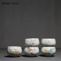 4 pcslot chinese hand painted ceramic teacup retro ru kiln tea bowl handmade boutique tea set personal single cup drinkware