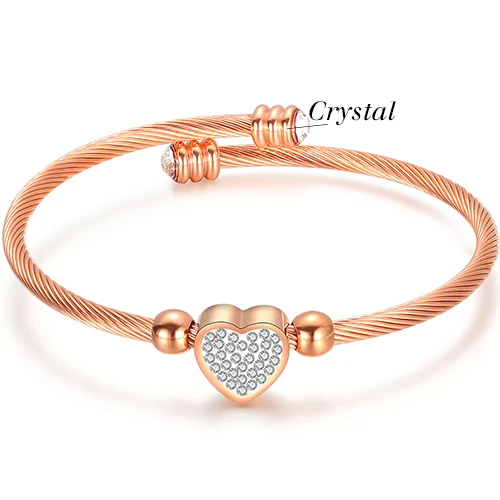 rose with crystal Браслет в форме сердца, браслеты из нержавеющей стали с кристаллами, браслеты с подвесками для женщин, модное ювелирное изделие, подарок - Окраска металла: rose with crystal