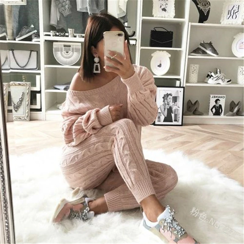 

2019 New Casual Women Sweaters Clothes Sets Autumn Winter Cool Knitted Fashion Outfits Sets High Quality Hot Sell Plus Size