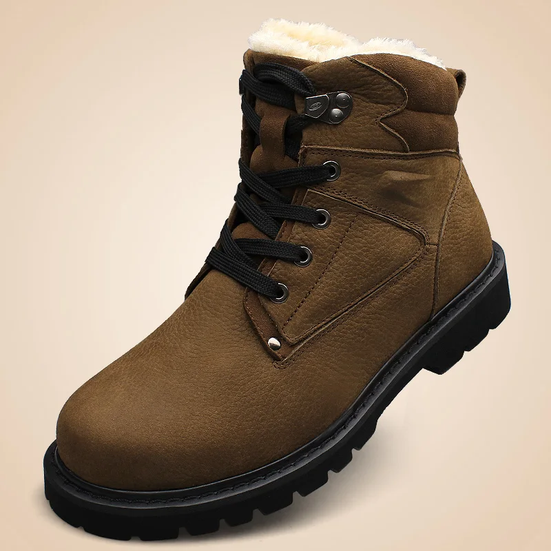 

Mens Shoes Genuine Leather Winter Warm Snow Shoes Martin Boots With Fur Cowboy Botas Casual Outdoor Lace-up Botas Plus Size 48