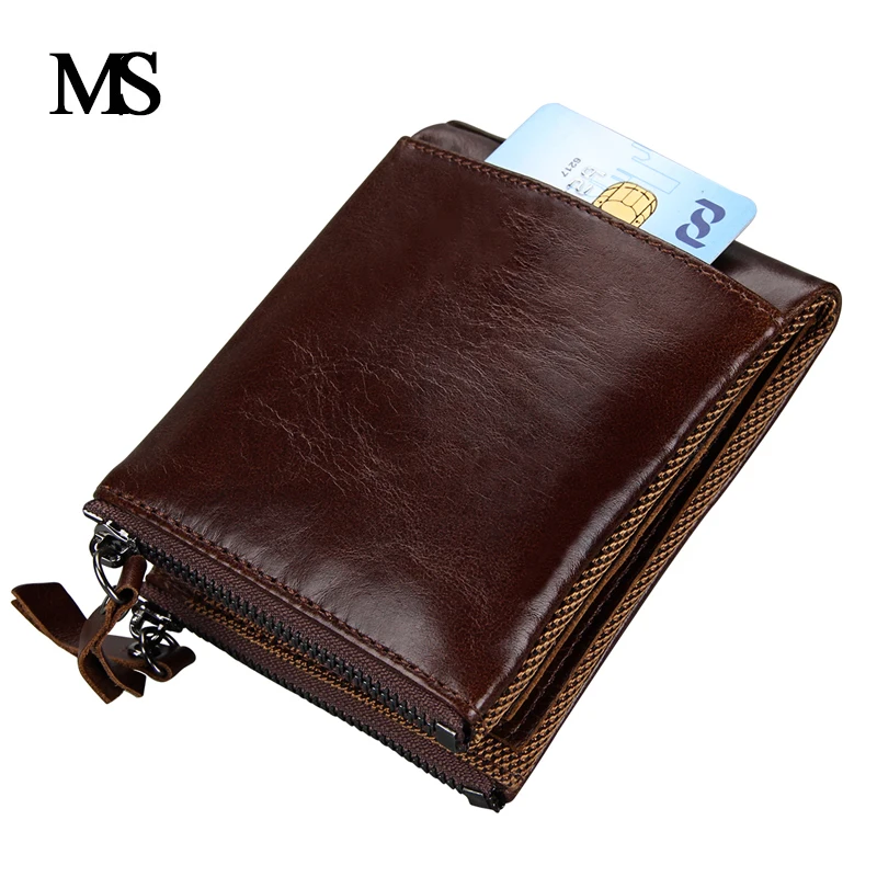 Кошелек мужской из натуральной кожи бумажник на молнии с кармашком для монет