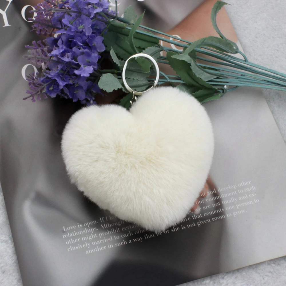 10 см милые пушистые брелки в виде сердца женские Брелки с помпонами из
