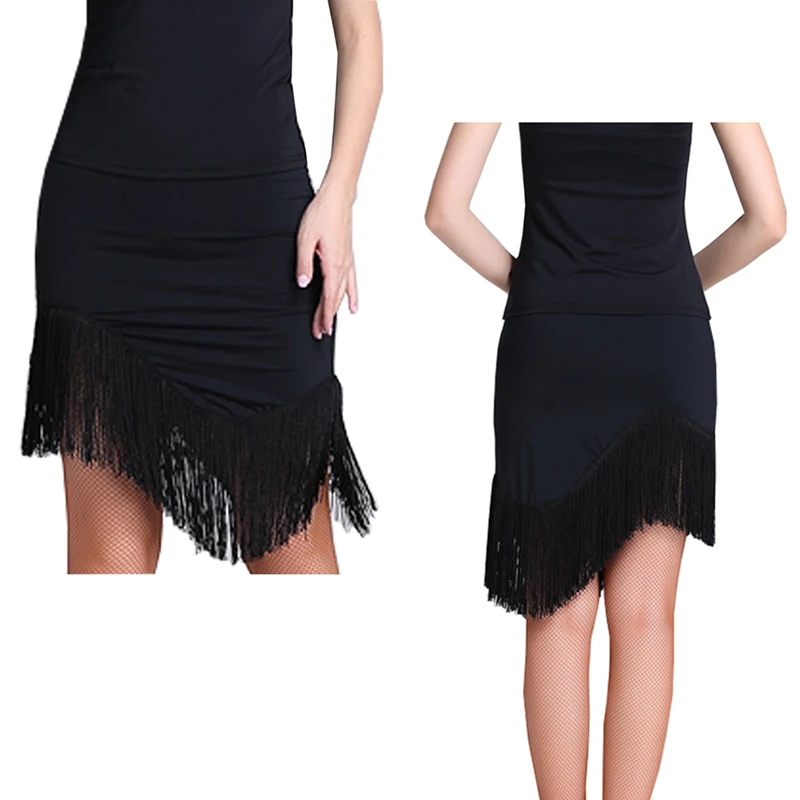 Профессиональная юбка для латиноамериканских танцев черная танцевальная с