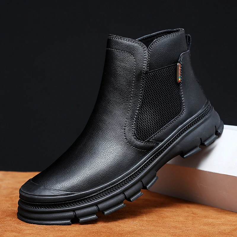 Мужские повседневные Ботинки Челси в английском стиле обувь из натуральной кожи