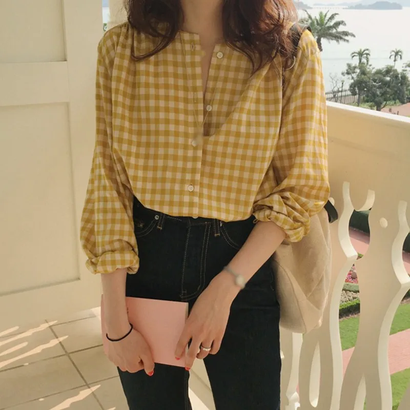 

Fashion Women Plaid Tops and Blouses Long Sleeve cute Shirts Ladies Loose Casual Korean Shirts Blusas femininas