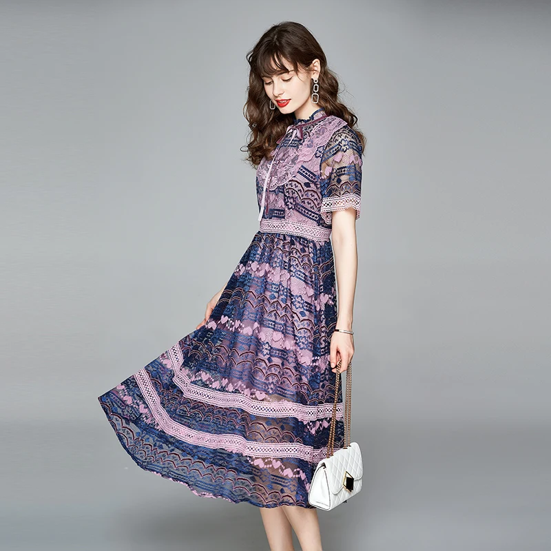 

Womens Summer Dresses Solid Office Lady Short Empire Mid-Calf 2020 New Ladies Dresses Lace A-Line Party Night Elagant Dresses