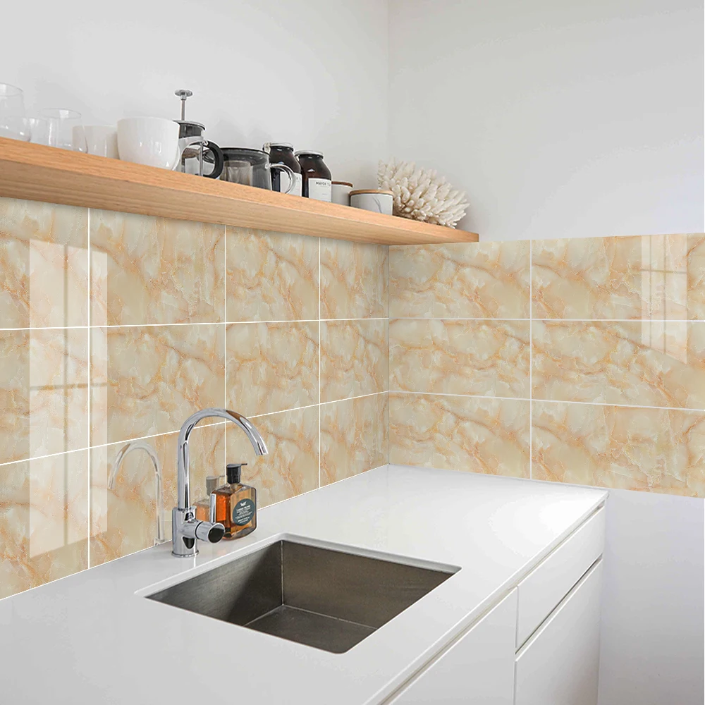 self adhesive classic marble tile stickers waterproof oil proof peel and stick wall sticker kitchen bathroom backsplash decor free global shipping