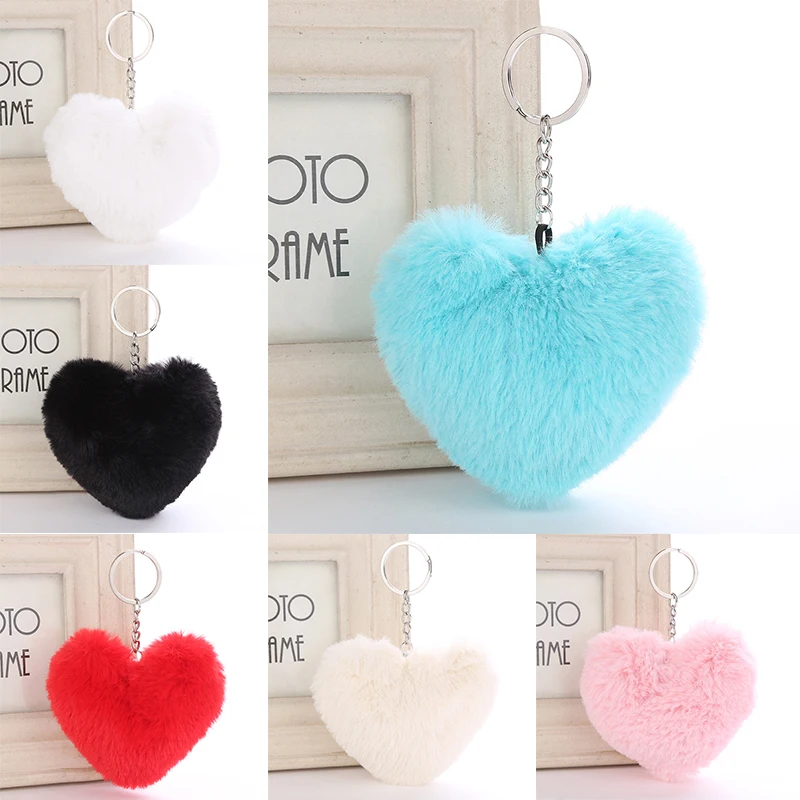 Plush Ball Key Ring Love Mobile Phone Key Chain Soft Artificial Rex Rabbit Hair Ball Car Key Ring Ladies Bag Pendant Jewelry DIY