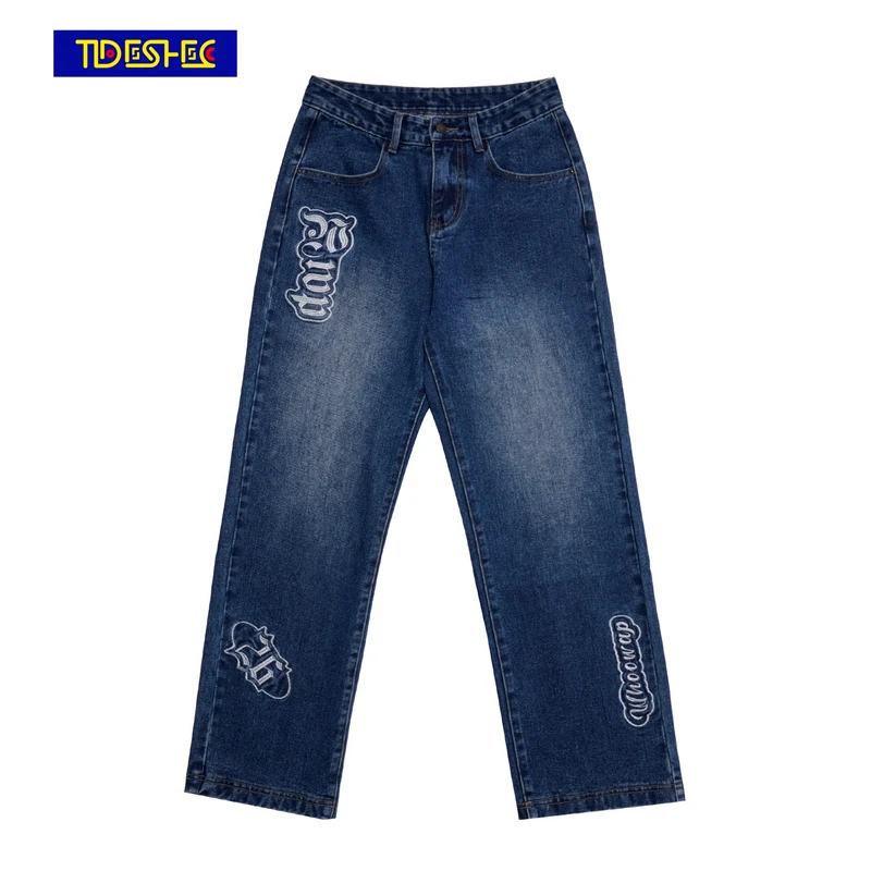 

TIDESHEC 2021 вышитые буквы широкие джинсы хип-хоп брюки мужские джинсовые брюки для мужчин джинсы брюки свободные хип-хоп брюки