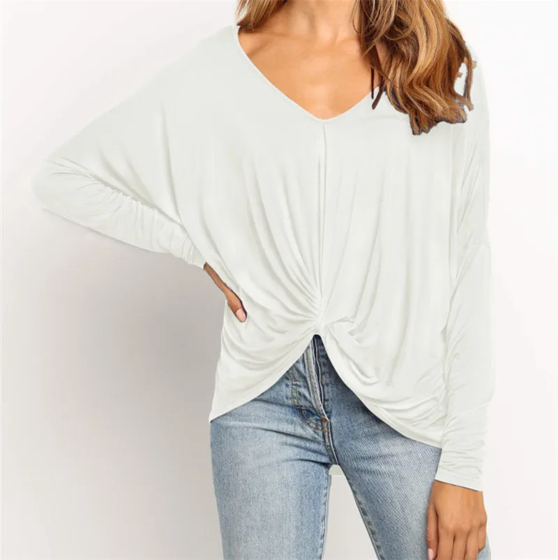 Женская рубашка с длинным рукавом и V-образным вырезом | одежда