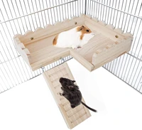 hamster platform with climbing ladder bird perch cage toy wooden play gym natural pine wood tray chinchilla squirrel rabbit