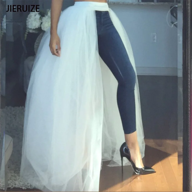 

JIERUIZE White Tulle Detachable Skirt Removable Train for Dresses