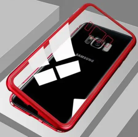 Clear With Red Металлический магнитный адсорбционный стеклянный чехол для samsung Galaxy S8 S9 S10 Plus S10E S7 Edge Note 10 9 8 чехол для телефона Магнитный чехол - Цвет: Clear With Red