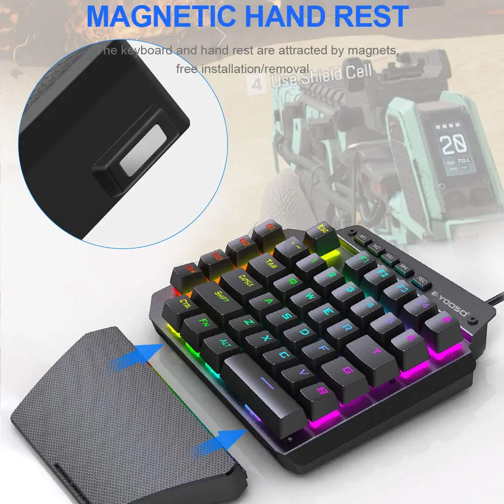 

E-YOOSO K700 RGB 44 Key One-handed Mechanical Gaming Keyboard Blue Switch programmable macro keys For FPS LOL/PUBG Games