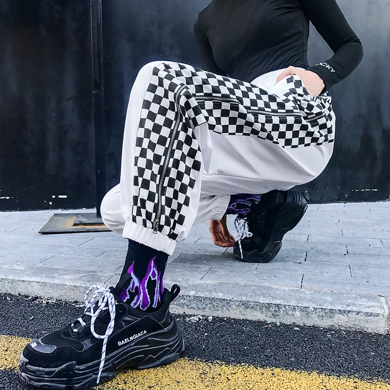 Брюки Джоггеры в клетку новинка 2021 спортивные брюки на молнии стиле хип хоп