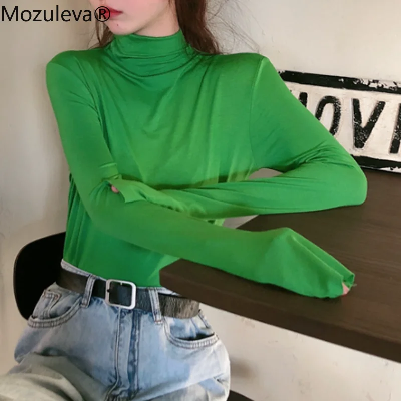 

Женская водолазка с длинным рукавом Zohoha, повседневная облегающая футболка из хлопка с высоким воротником
