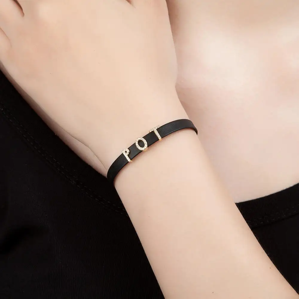 YMSHIPIN новый классический кожаный браслет с маленькими буквами простой сверкающий