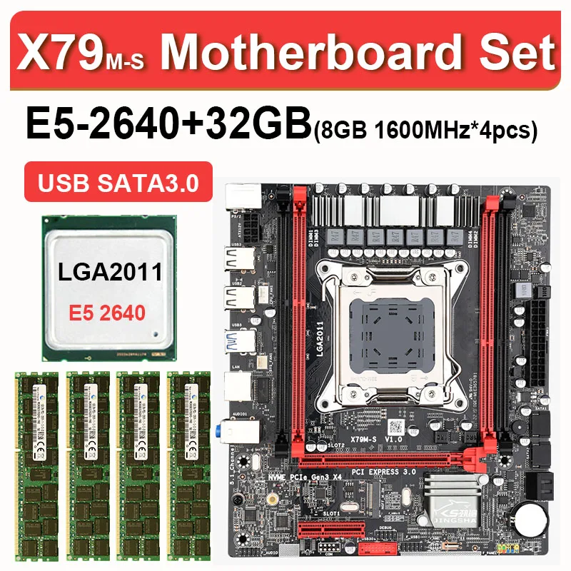 Günstig JINGSHA X79 M-s 3,0 Chipset Motherboard Xeon E5 2640 LGA 2011 4Pcs X 8GB = 32GB 1600 DDR3 ECC REG Speicher SATA3 M.2 SSD