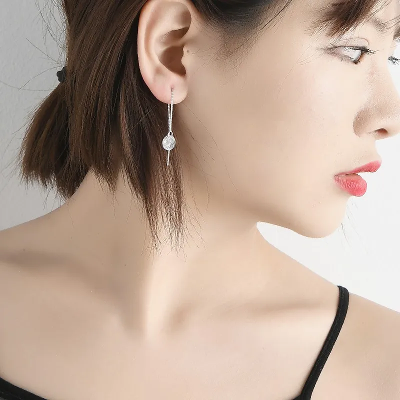 Cute Female Crystal Drop Earrings Line Tassel CZ Rhod Boho Wedding Jewelry Long Dangle diamond earrings | Украшения и аксессуары