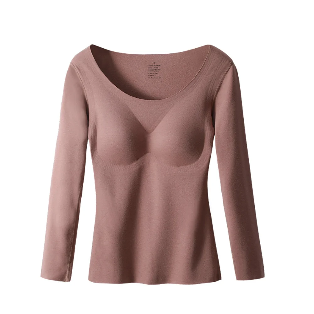

Cotton Warm Shirt Lady Seamless Comfortable Flying Chest Pad Slim Oneck Long Sleeve Shirt Warm Bottoming Pullover Tops Winter