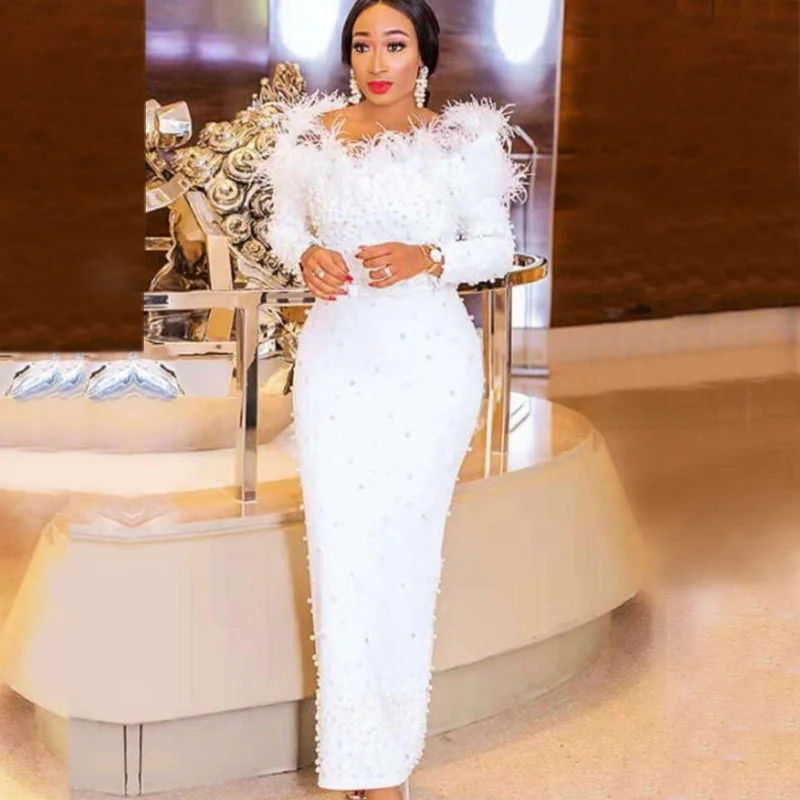 

Top Quality White Black Off The Shoulder Long Sleeve Beading Elegant Long Rayon Bandage Dress Evening Party Dress Vestidos
