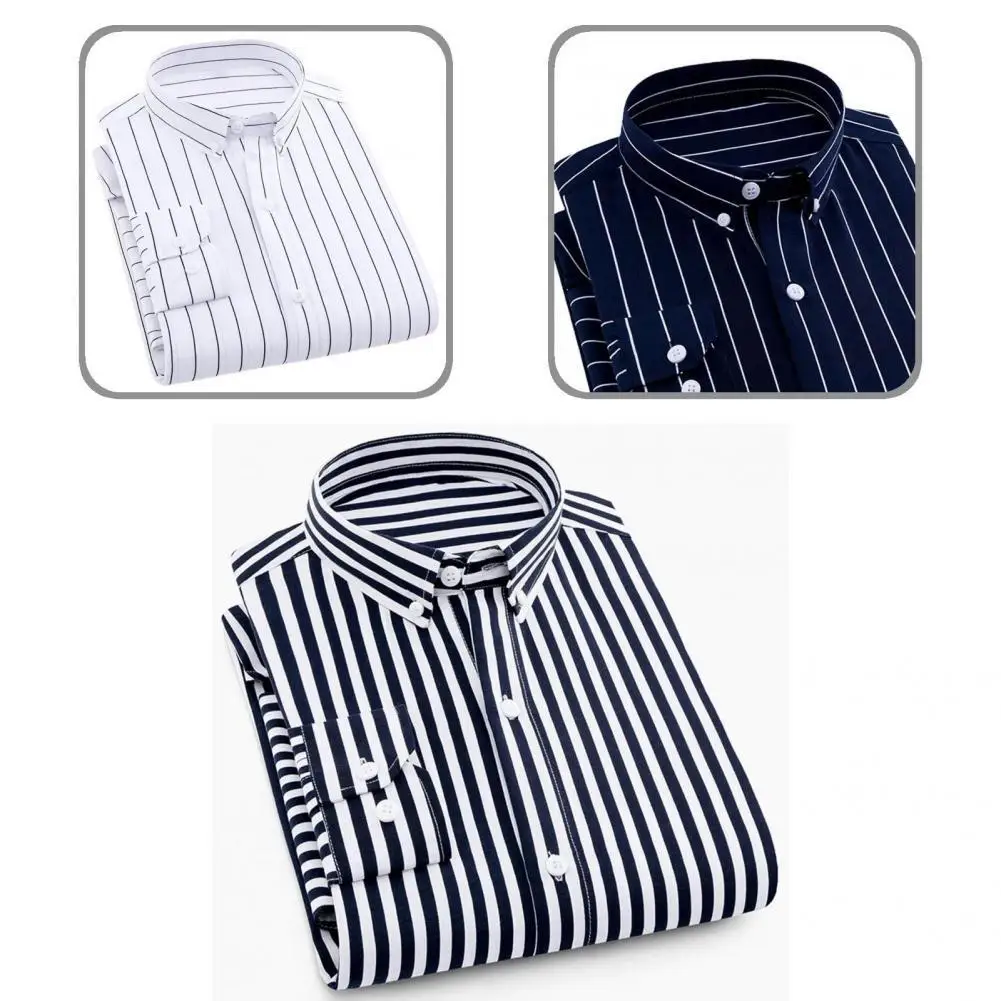

Men Shirt Slim Wear-resistant Quick Dry Stripe Autumn Shirt Autumn Shirt for Dating