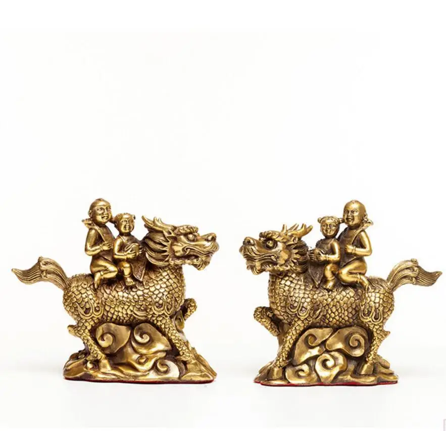 Медная Статуя Пара кукол Yuanbao подарки Qilin украшения для спальни | Дом и сад