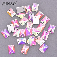 junao 50pcs 10x14mm sewing crystal ab rectangle rhinestone flatback resin crystal applique sewn strass stones for clothes crafts